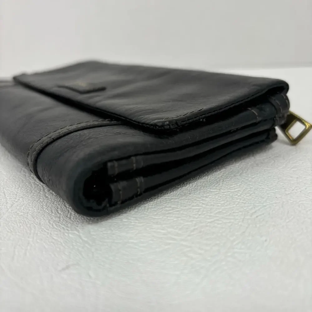 Fossil Folding Wallet Black Leather ID‎ Window Credit Card Coin Zip Pocket